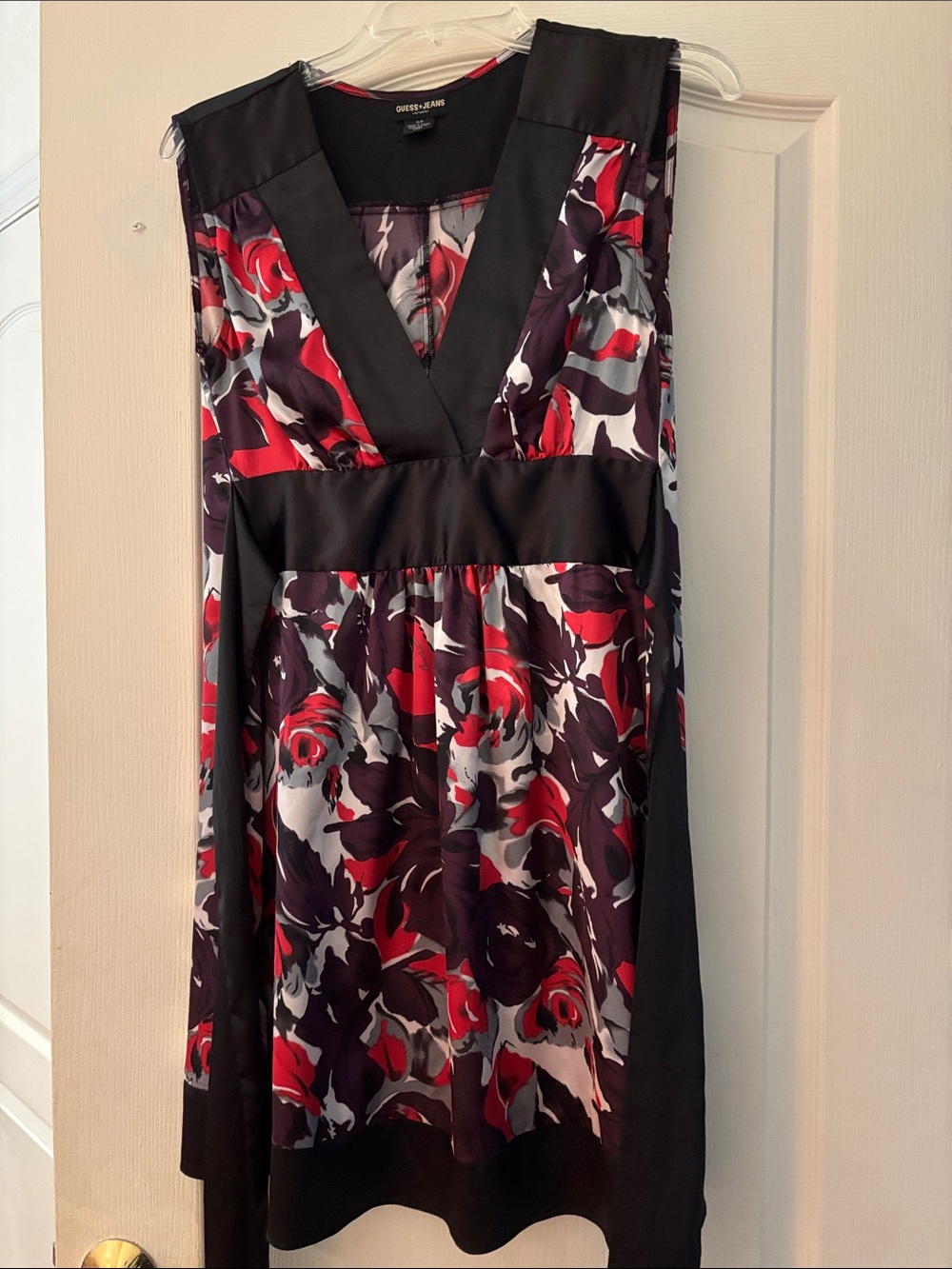 GUESS Pink, Black and White Floral Empire Waist Dress